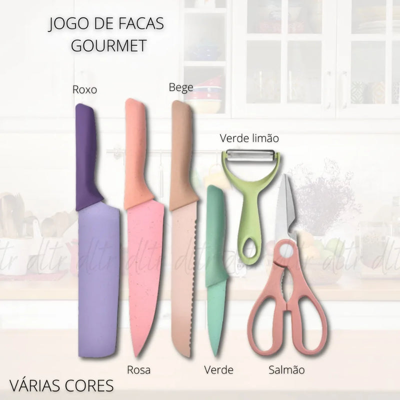 Conjunto Kit 6 facas profissional colorido