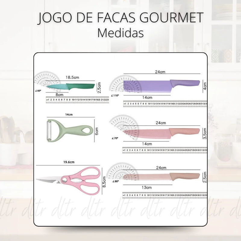 Conjunto Kit 6 facas profissional colorido