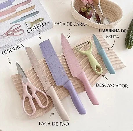 Conjunto Kit 6 facas profissional colorido